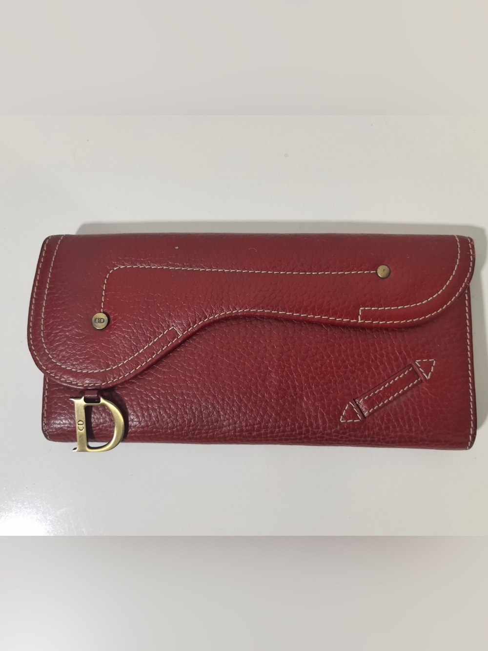 Christian Dior Red Leather Long Wallet with D Charm